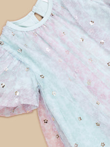 Huxbaby - Rainbow Flower Tulle Party Dress - Sky
