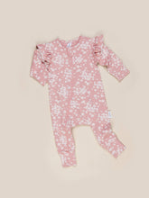 Load image into Gallery viewer, Huxbaby - Organic Floral Frill Zip Romper - Dusty Rose