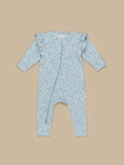 Huxbaby - Organic Floral Bunnies Zip Romper - Frozen