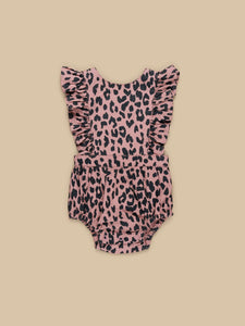 Huxbaby - Leopard Frill Playsuit - Dusty Rose