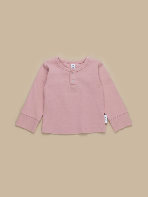 Huxbaby - Organic Dusty Rose Rib Henley - Dusty Rose