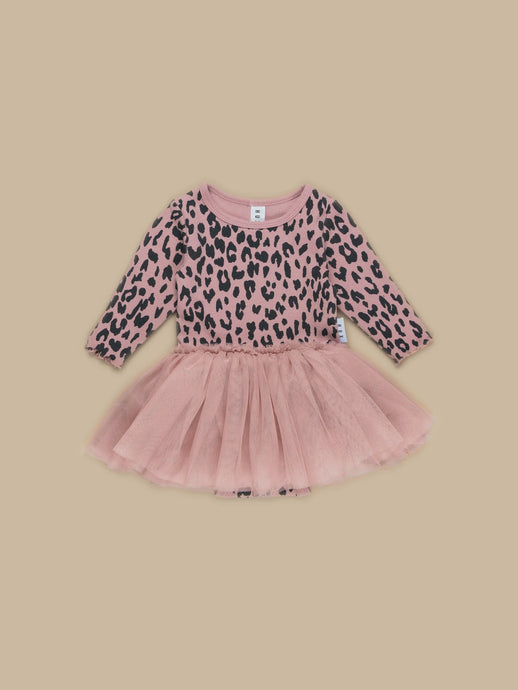 Huxbaby - Leopard Rib Ballet Onesie - Dusty Rose