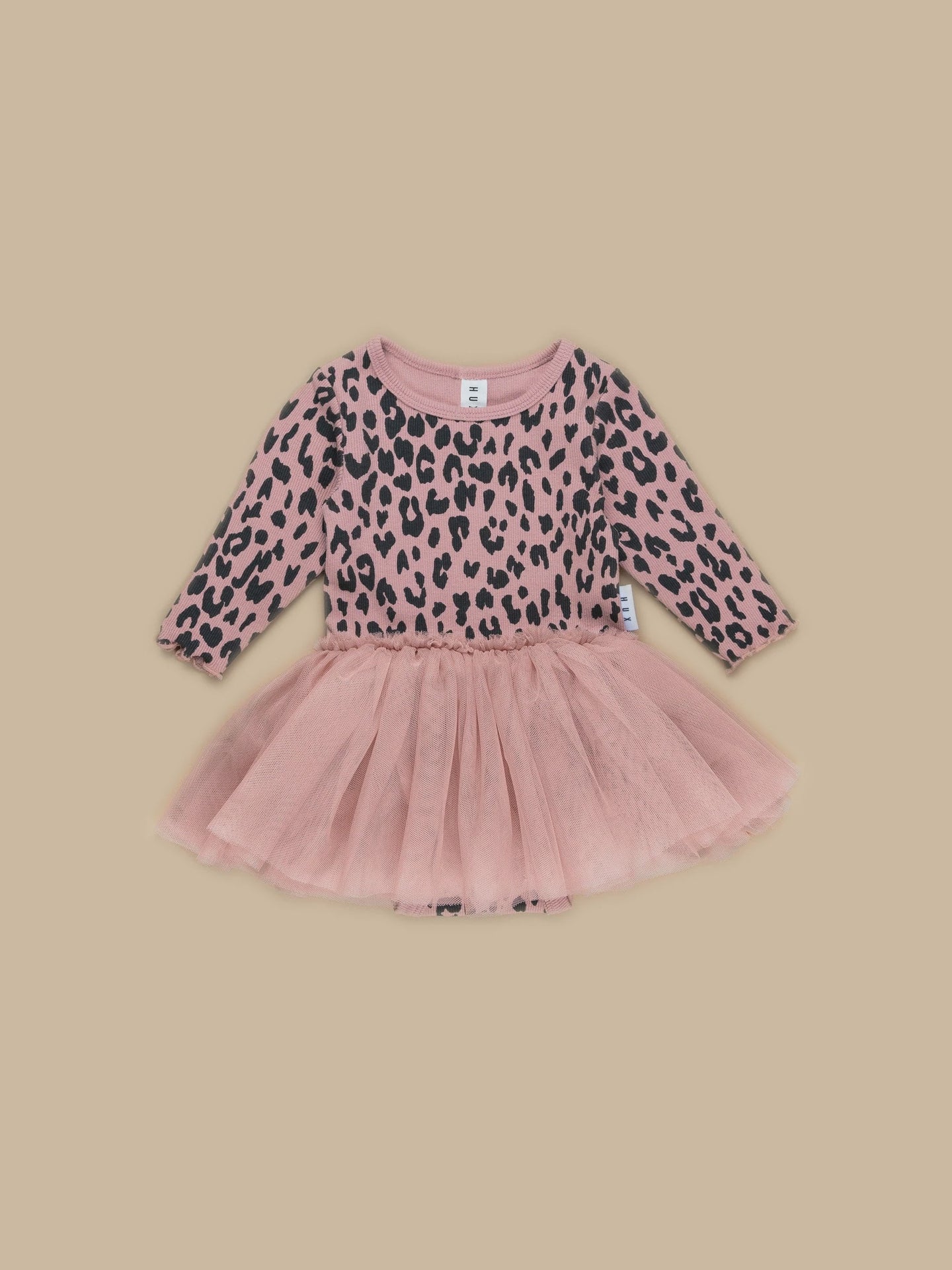 Huxbaby - Leopard Rib Ballet Onesie - Dusty Rose