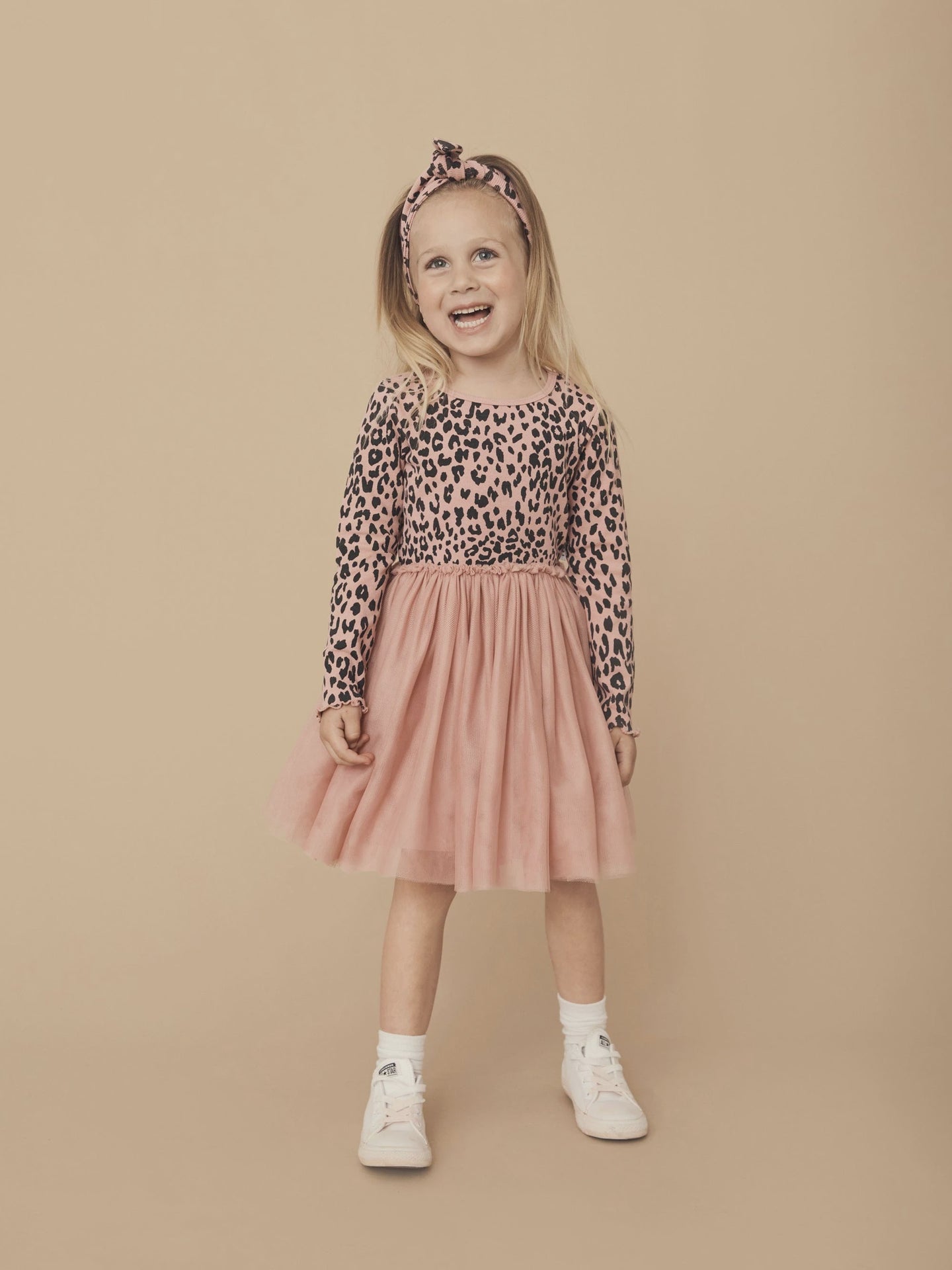 Huxbaby - Leopard Rib Ballet Dress - Dusty Rose