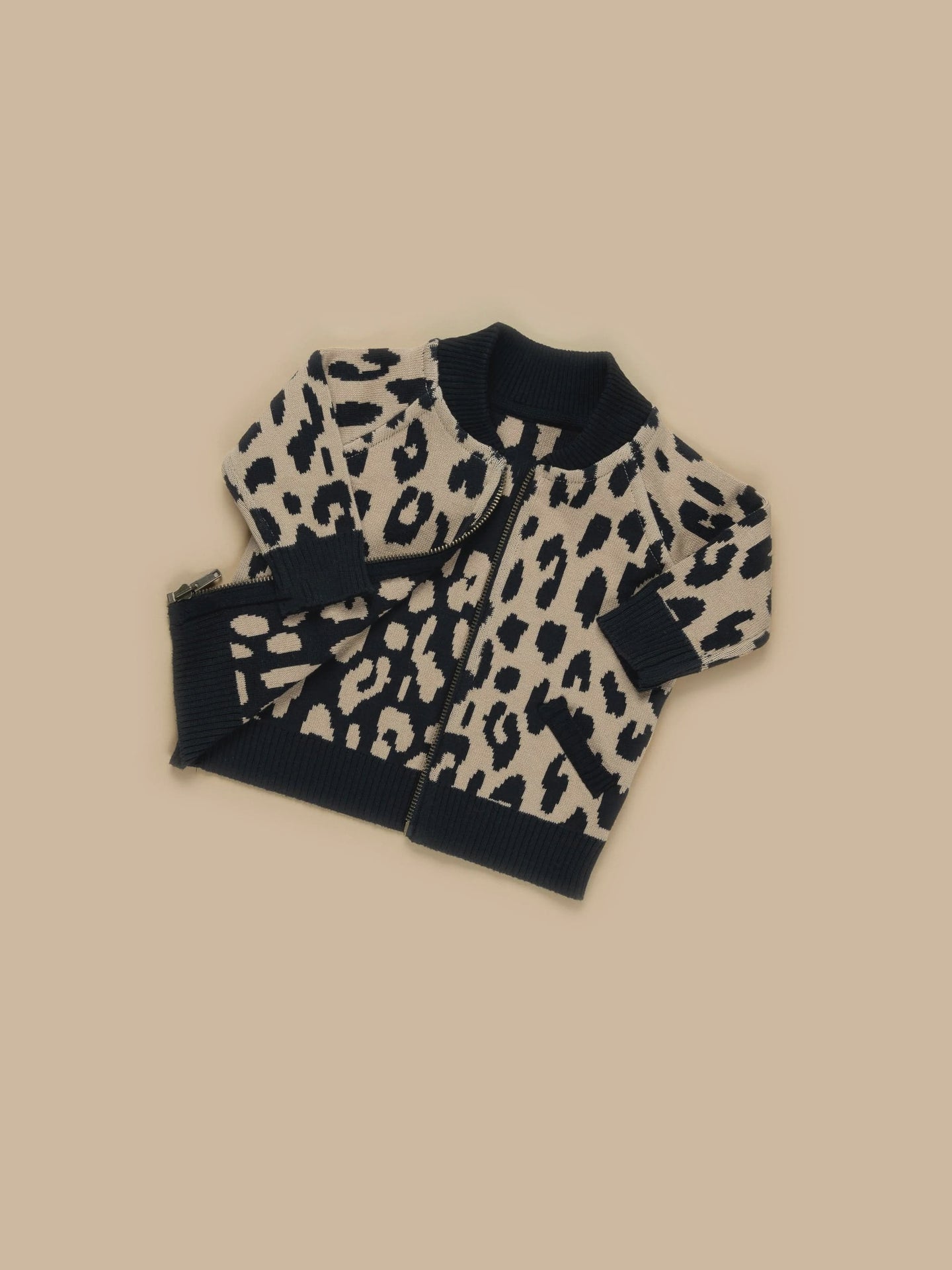 Huxbaby - Organic Leopard Reversible Knit Bomber Jacket - Black