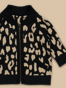 Huxbaby - Organic Leopard Reversible Knit Bomber Jacket - Black