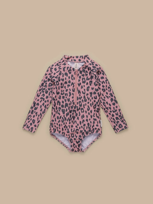 Huxbaby - Leopard Long Sleeve Zip Swimsuit - Dusty Rose
