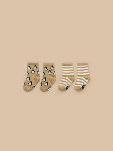 Huxbaby - Stripe/Penguin 2PK Socks - Amber