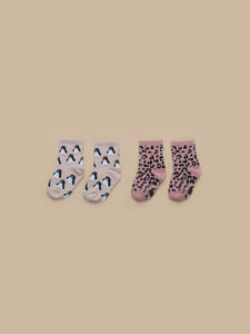 Huxbaby - Organic Leopard/Penguin 2PK Socks