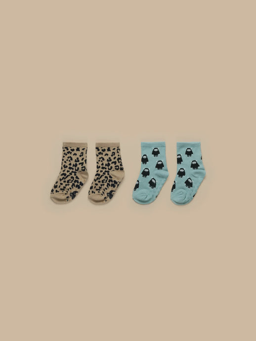Huxbaby - Organic Leopard/Monster 2PK Socks