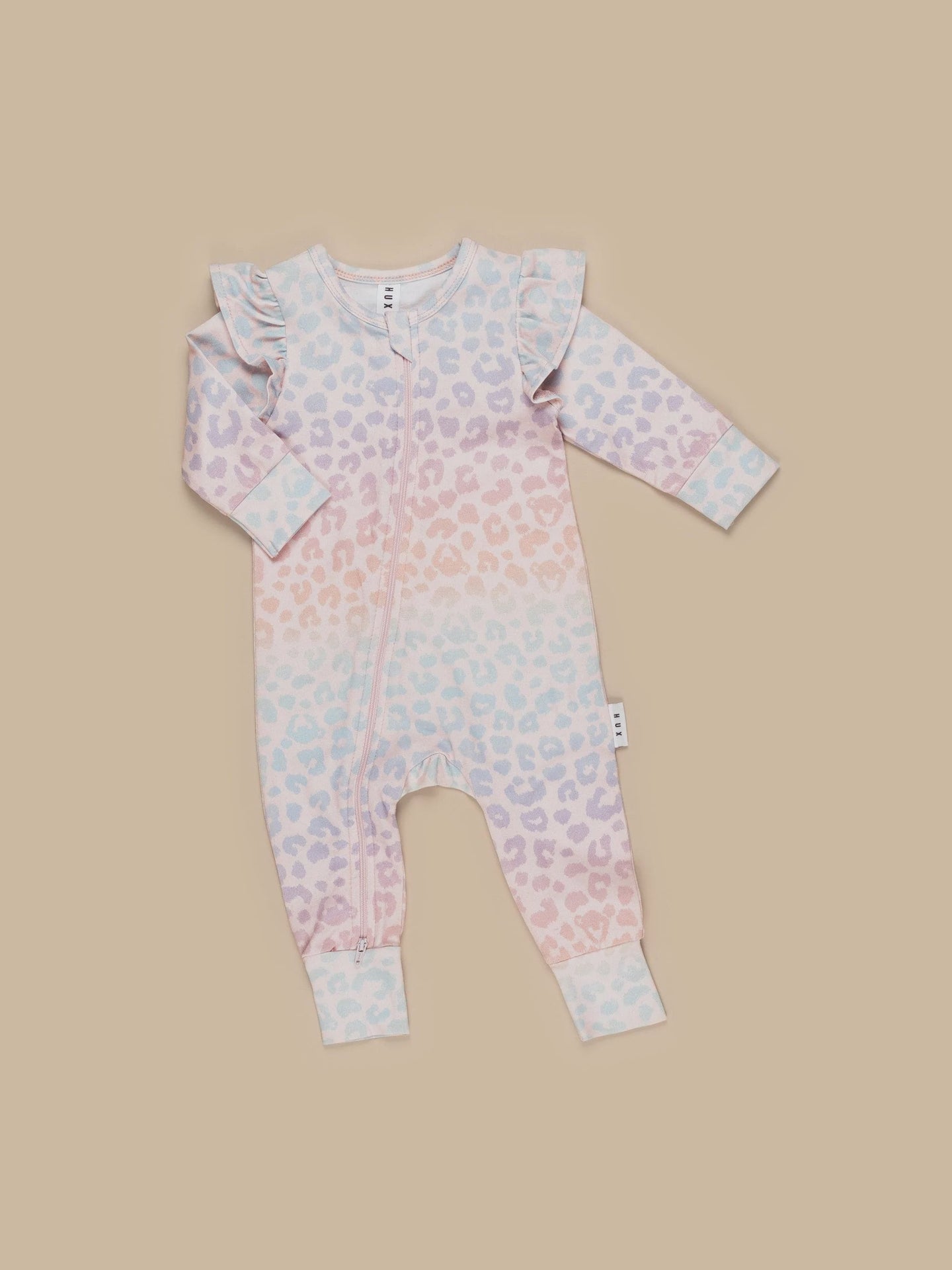 Huxbaby - Organic Rainbow Hux Frilll Zip Romper - Rainbow Hidden Hux Print