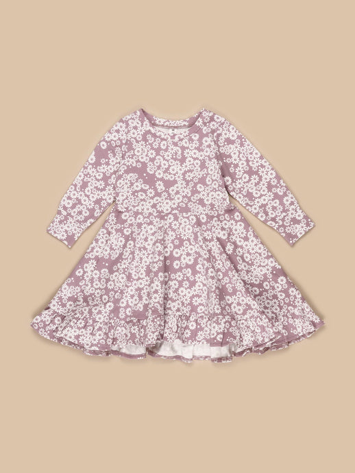 Huxbaby - Organic Daisy Long Sleeve Swing Dress - Grape Daisy Print