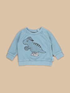 Huxbaby - Organic B-Ball Dino Sweatshirt - Vintage Dusty Blue