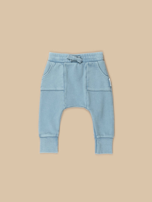Huxbaby - Organic Vintage Terry Pocket Drop Crotch Pant - Vintage Dusty Blue