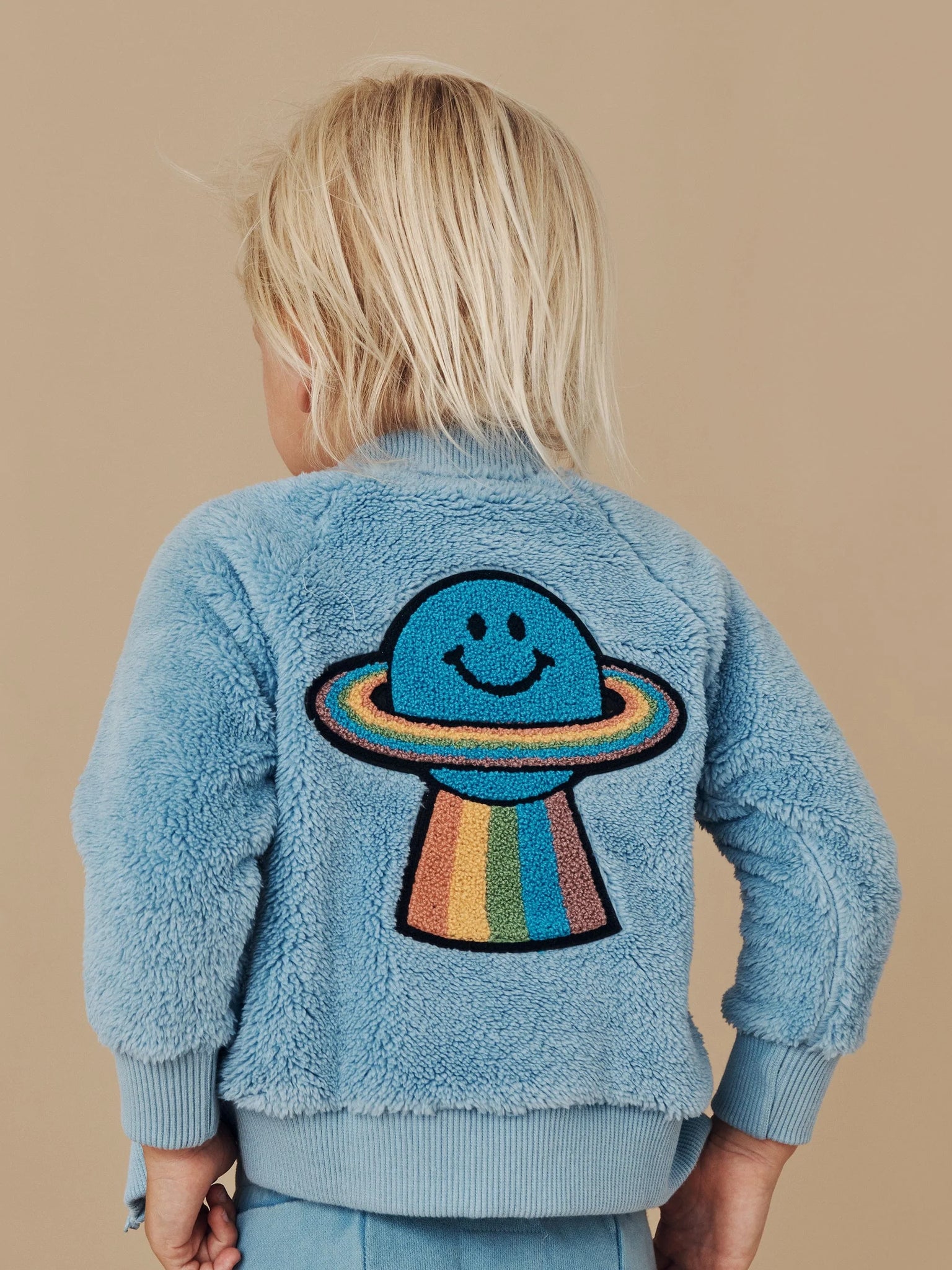 Huxbaby Rainbow Planet Fur Jacket Dusty Blue