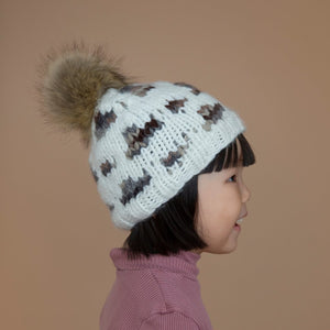 The Blueberry Hill - Hannah Leopard Hat with Fur Pom - Cream