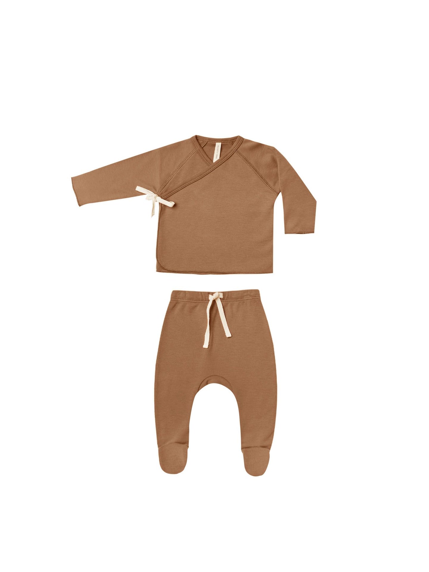 Quincy Mae - Wrap Top + Footed Pant Set - Cinnamon