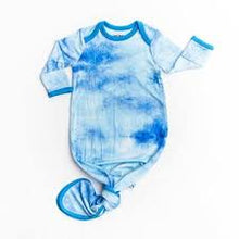 Load image into Gallery viewer, Little Sleepies - Blue Watercolor Infant Knotted Gown