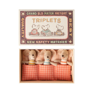 Baby Mice - Triplets in Matchbox - Checkered Blanket