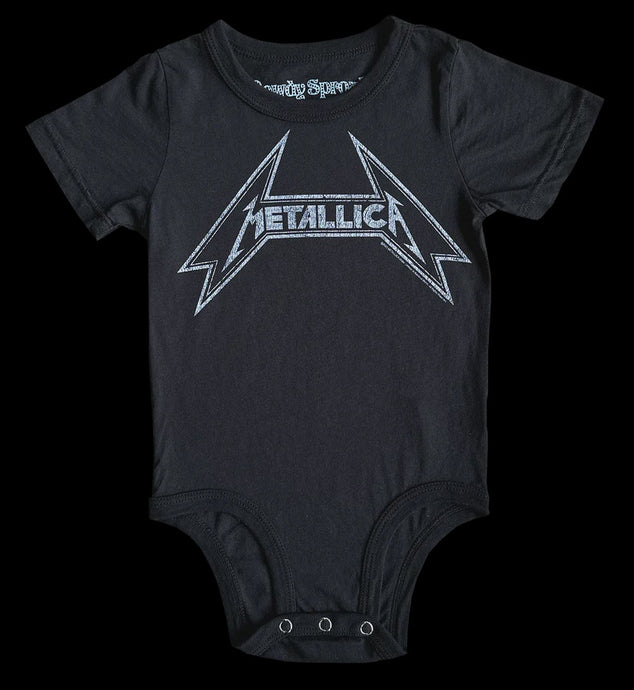 Rowdy Sprout - Metallica Organic Short Sleeve Onesie-Jet  Black