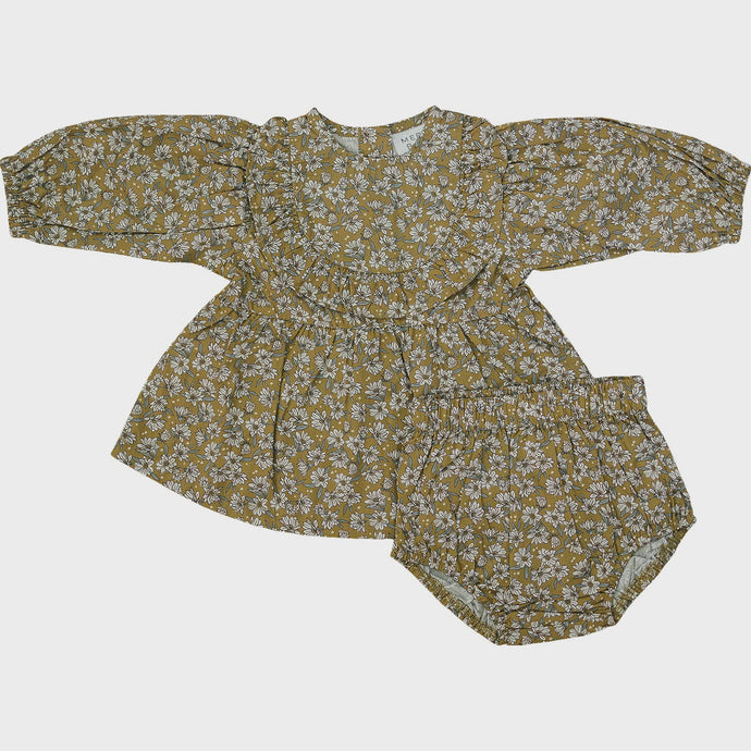 Mebie Baby - Mustard Magnolia Cotton Dress w/ Bloomers