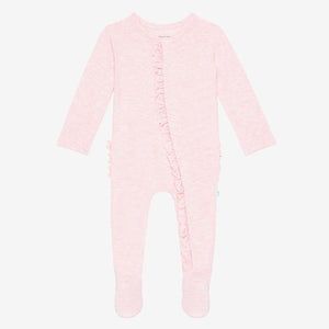 Bamboo Footie Ruffled Snap One Piece - Pink Heather