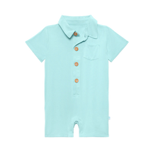 Load image into Gallery viewer, Posh Peanut - Robins Egg - Short Sleeve Collared Henley Romper