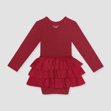 Load image into Gallery viewer, Posh Peanut - Long Sleeve Tulle Skirt Bodysuit - Solid Ribbed - Dark Red