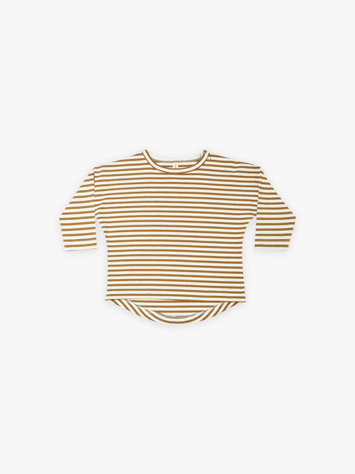Quincy Mae - Organic Walnut Stripe Longsleeve Tee - Walnut-Stripe