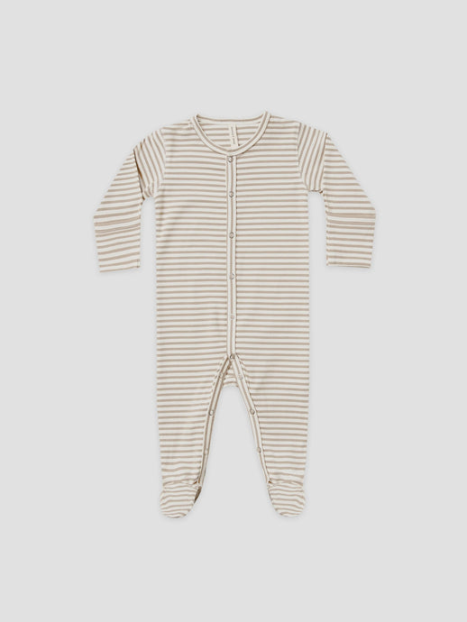 Quincy Mae - Organic Full Snap Footie - Warm Grey Stripe
