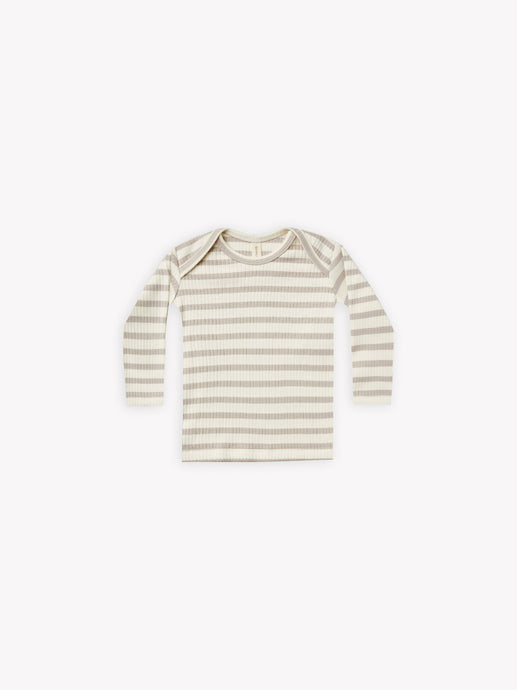 Quincy Mae - Organic Ash Stripe Ribbed Lap Tee - Ash-Ivory