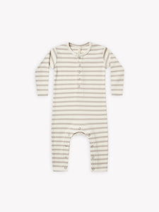 Quincy Mae - Organic Ash Stripe Ribbed Baby Jumpsuit - Ash-Ivory