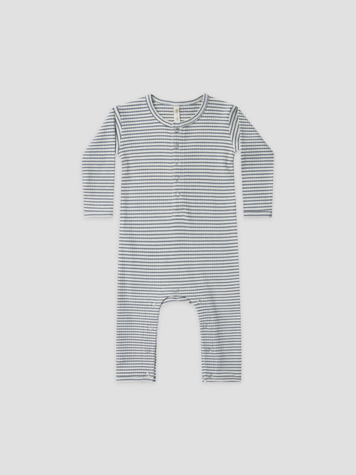 Quincy Mae - Organic Ribbed Baby Jumpsuit - Indigo Stripe