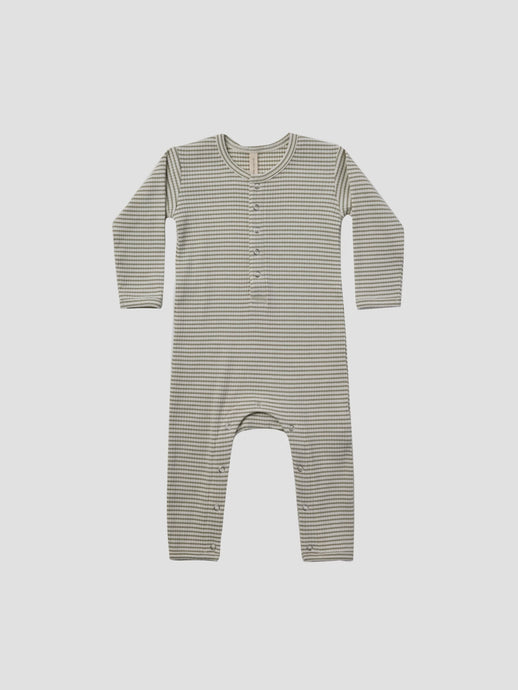 Organic Ribbed Baby Jumpsuit - Fern Stripe