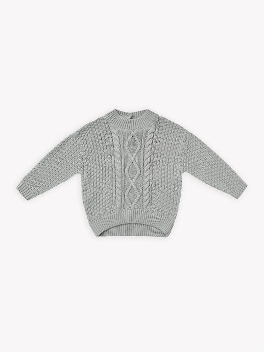 Quincy Mae - Dusty Blue Cable Knit Sweater - Dusty-Blue