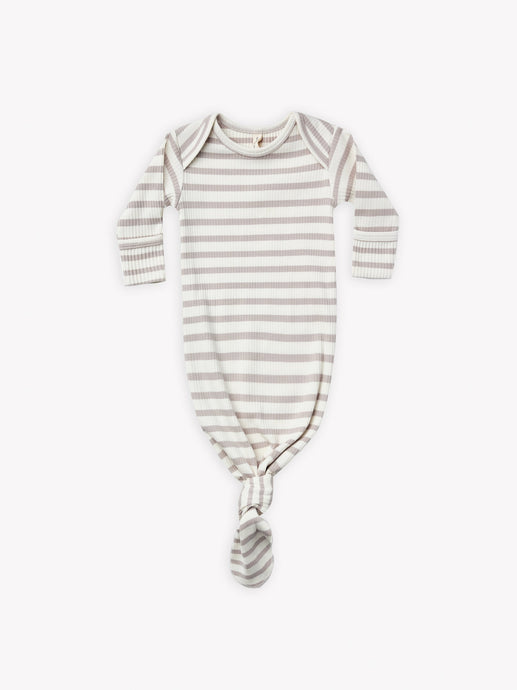 Quincy Mae - Organic Ash Stripe Ribbed Knotted Baby Gown