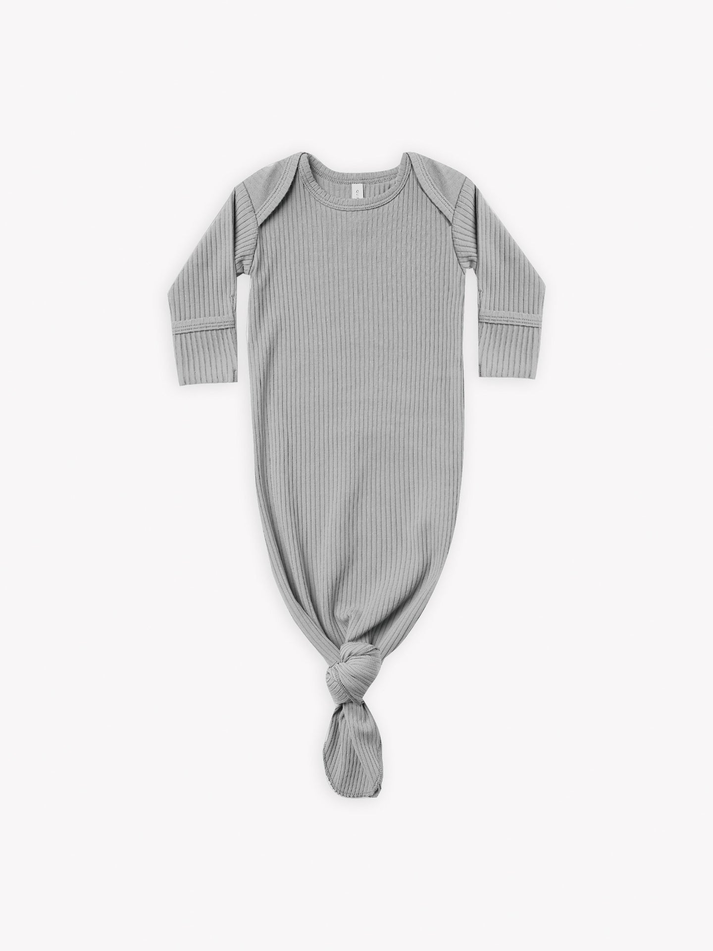 Quincy Mae - Organic Dusty Blue Ribbed Knotted Baby Gown