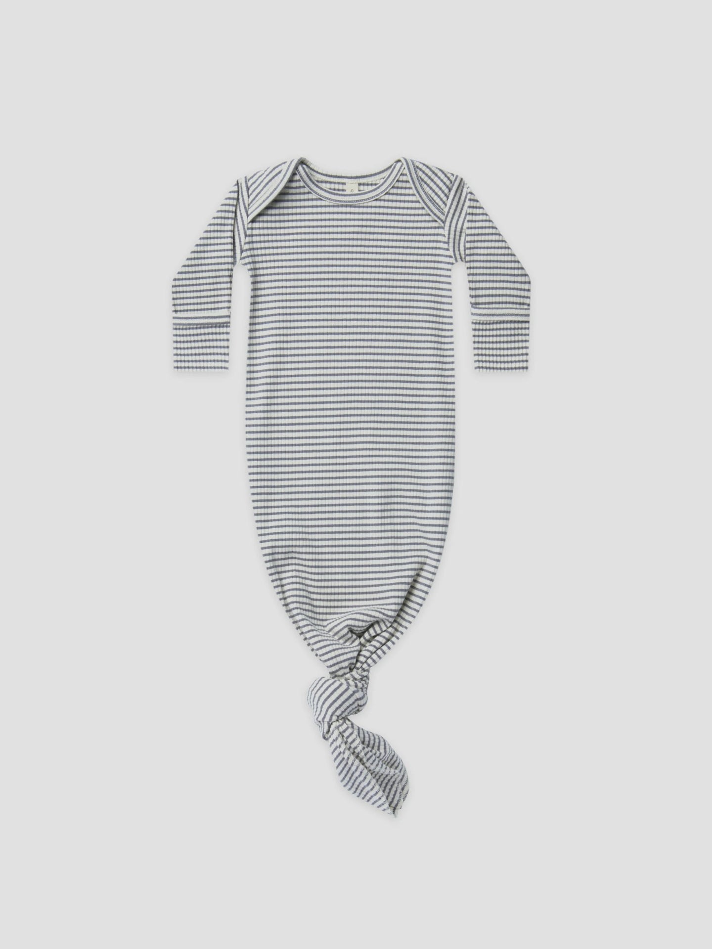 Quincy Mae - Organic Knotted Baby Gown - Indigo Stripe
