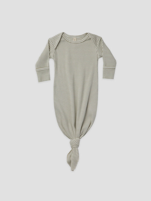 Quincy Mae - Organic Knotted Baby Gown - Fern Stripe