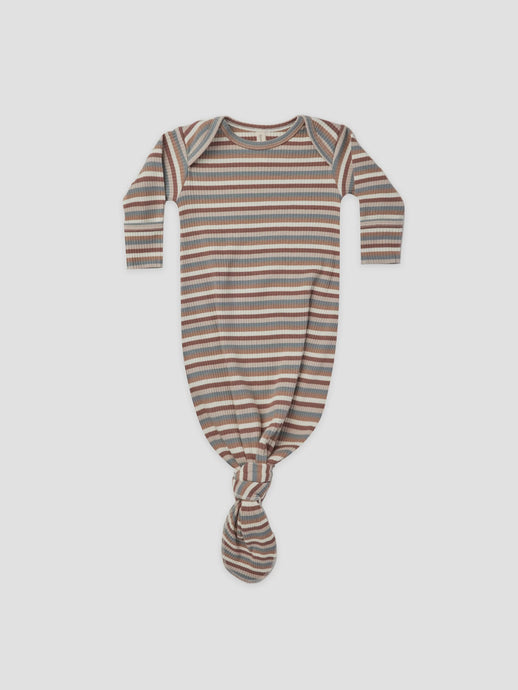 Quincy Mae - Organic Knotted Baby Gown - Autumn Stripe