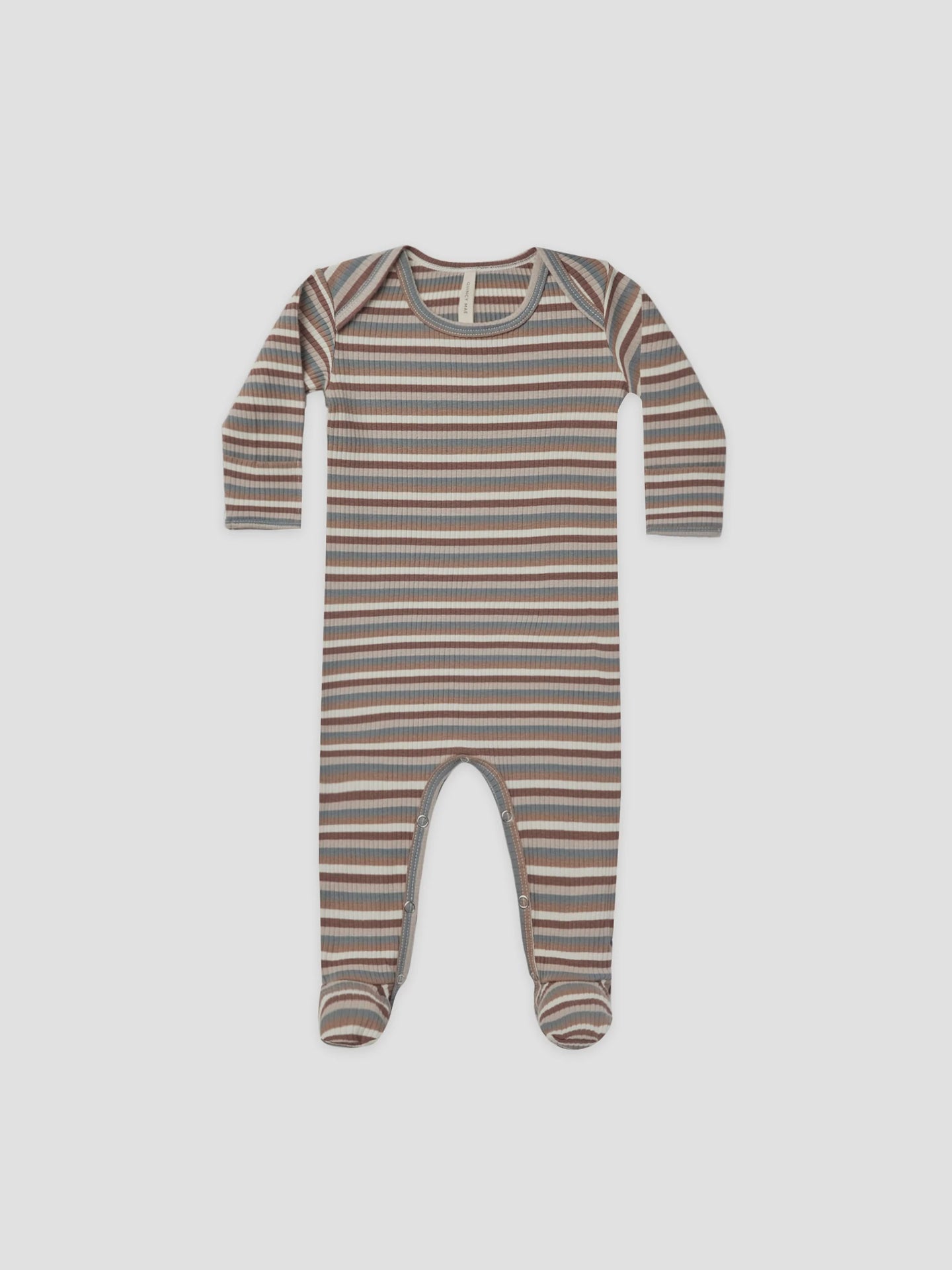 Quincy Mae - Organic Ribbed Footie - Autumn Stripe