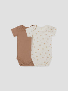 Quincy Mae - Short Sleeve Bodysuit 2 Pack - Clay, Dotty Floral