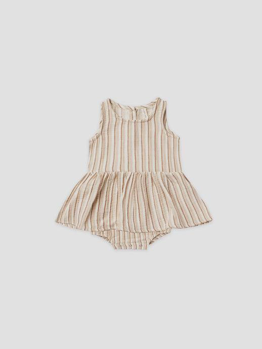 Quincy Mae - Skirted Tank Romper - Latte + Clay Stripe