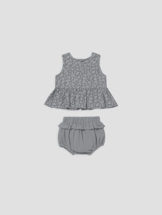 Quincy Mae - Organic Sleeveless Peplum Set - Indigo Flora