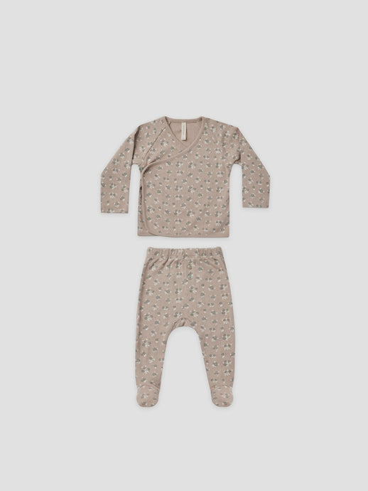 Quincy Mae - Organic Wrap Top + Footed Pant Set - Truffle Floral