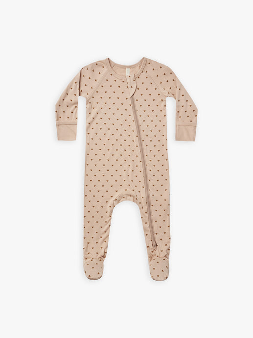 Quincy Mae - Hearts Bamboo Zip Footie - Petal