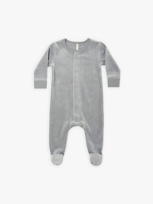 Quincy Mae - Organic Dusty Blue Hidden Snap Footie - Dusty-Blue