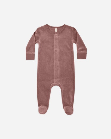 Quincy Mae - Velour Hidden Snap Footie - Fig