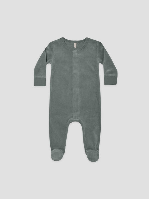 Quincy Mae - Organic Velour Hidden Snap Footie - Dusk