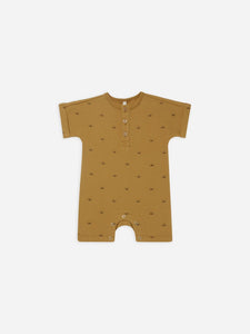 Quincy Mae - Organic Short Sleeve Romper - Suns - Ocre